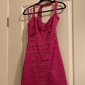 Bcbgmaxazaria halter top bandage style cocktail dress in vivid pink satin